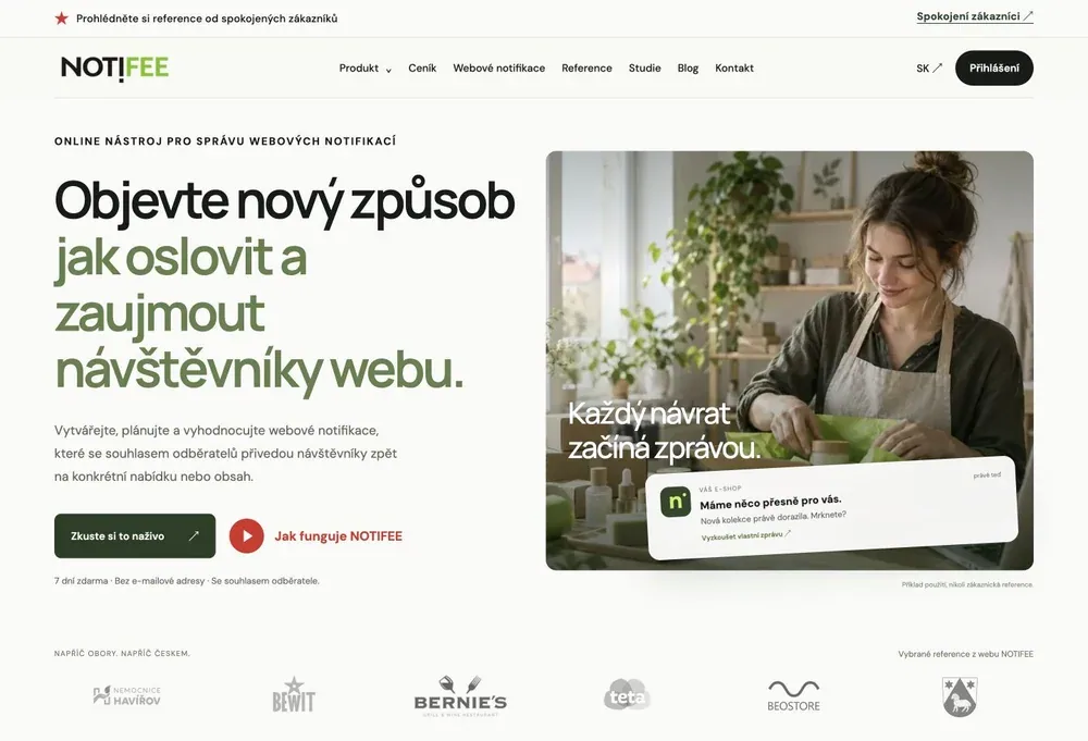 Náhled webu NOTIFEE